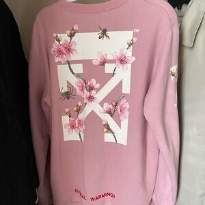Off-White Cherry Blossom Global Warming Sweatshirt, Size Small